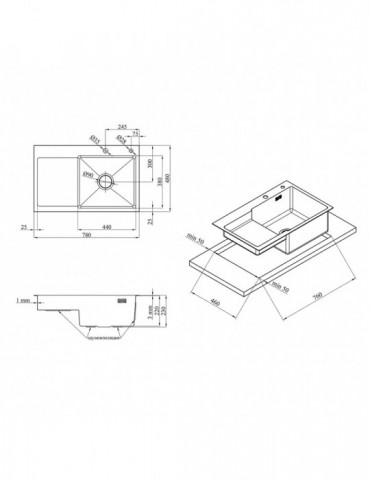 Кухонна мийка Kroner KRP Gebürstet - 7848RHM (3.0/1.0 мм) | купити | SilverGoose.com.ua.com.ua