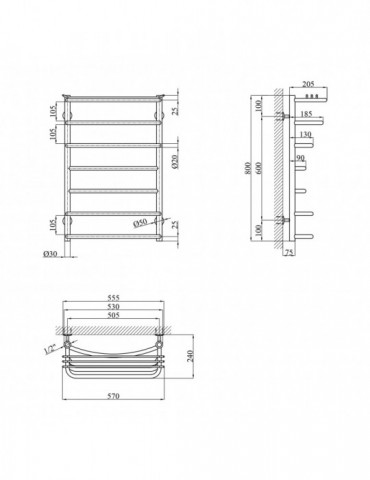 Сушарка для рушників водяна Kroner Канна ДК01 800х530/7 | купити | SilverGoose.com.ua.com.ua