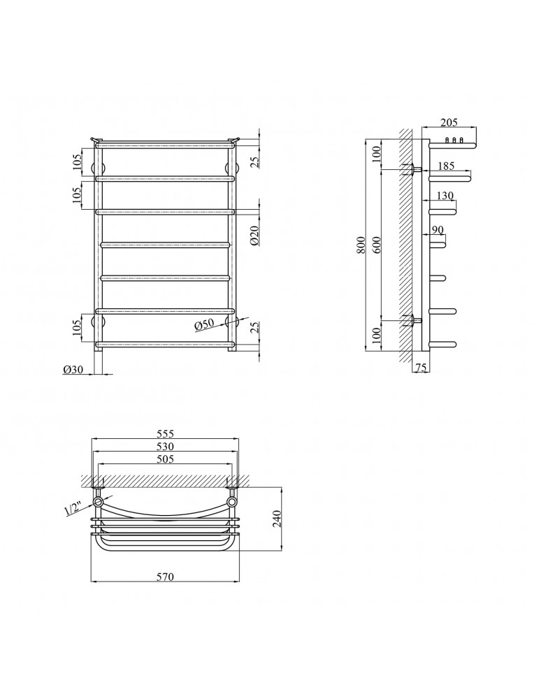 Сушарка для рушників водяна Kroner Канна ДК01 800х530/7 | купити | SilverGoose.com.ua.com.ua