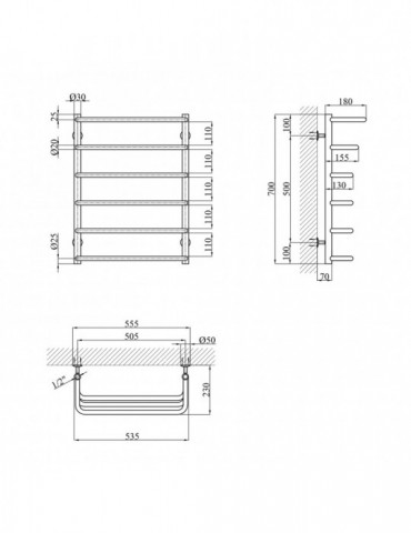 Сушарка для рушників водяна Kroner Каскад скоба ДКС04 700х530/6 | купити | SilverGoose.com.ua.com.ua