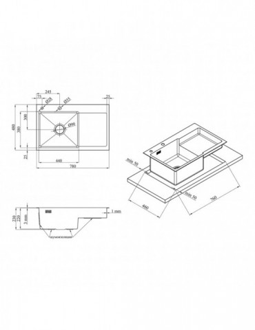 Кухонна мийка Kroner KRP Schwarze - 7848LHM PVD (3.0/1.0 мм) | купити | SilverGoose.com.ua.com.ua