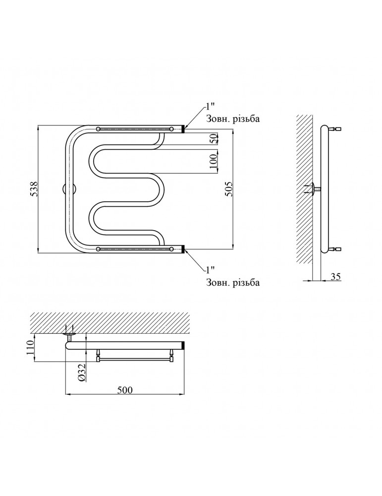 Сушарка для рушників водяна Kroner Фокстрот ФП02 530х500 | купити | SilverGoose.com.ua.com.ua