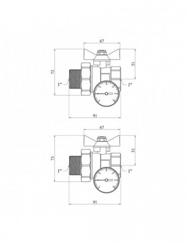 Комплект кранів-американка STA G1" з вбудованим термометром метелик, нікель | купити | SilverGoose.com.ua.com.ua