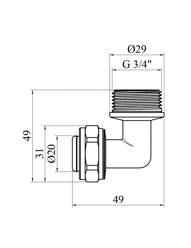 Коліно металопластикове STA (DN) 20х3/4" РЗ | купити | SilverGoose.com.ua.com.ua