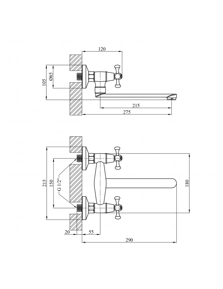 Змішувач для кухні настінний Kroner KRM Rhein - C040 | купити | SilverGoose.com.ua.com.ua