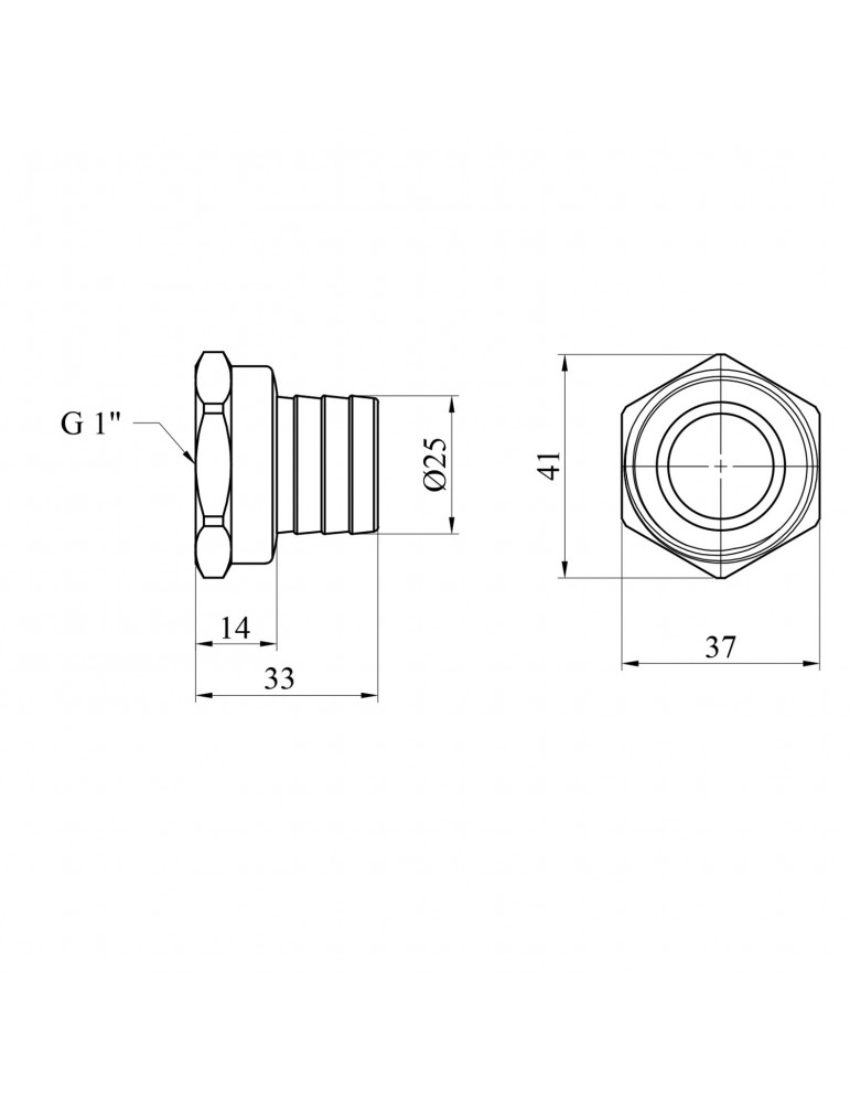 Штуцер Nikiforov 1" РВ, D25 мм нікель | купити | SilverGoose.com.ua.com.ua