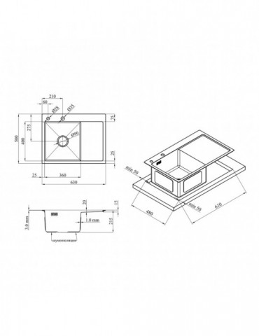 Кухонна мийка Kroner KRP Schwarze - 6350LHM PVD (3.0/1.0 мм) | купити | SilverGoose.com.ua.com.ua