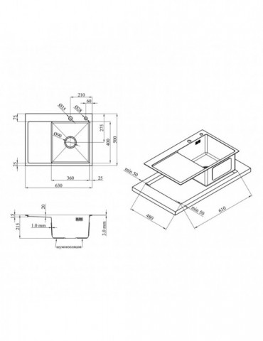 Кухонна мийка Kroner KRP Schwarze - 6350RHM PVD (3.0/1.0 мм) | купити | SilverGoose.com.ua.com.ua