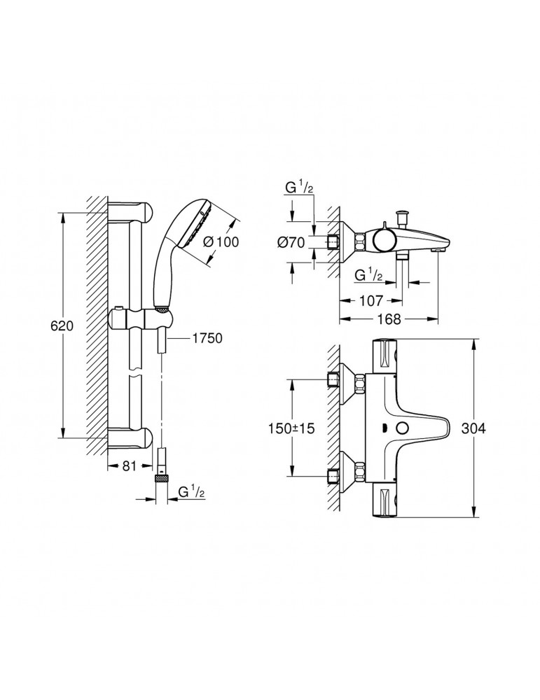 Змішувач для ванни Grohe Grohtherm 800 34567000 з душовим гарнітуром 27853001 (34567001) | купити | SilverGoose.com.ua.com.ua