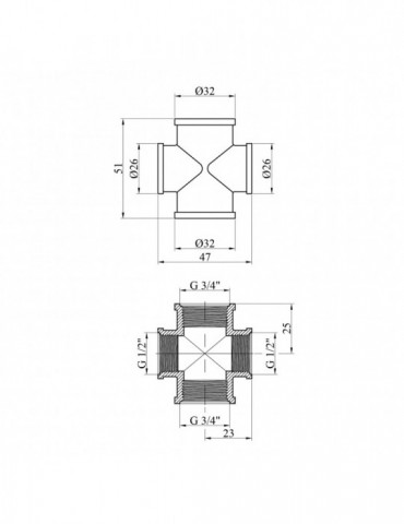 Хрестовина перехідна посилена LexLine 3/4''х1/2''х3/4"х1/2" ВВВВ латунна УК4606-В | купити | SilverGoose.com.ua.com.ua