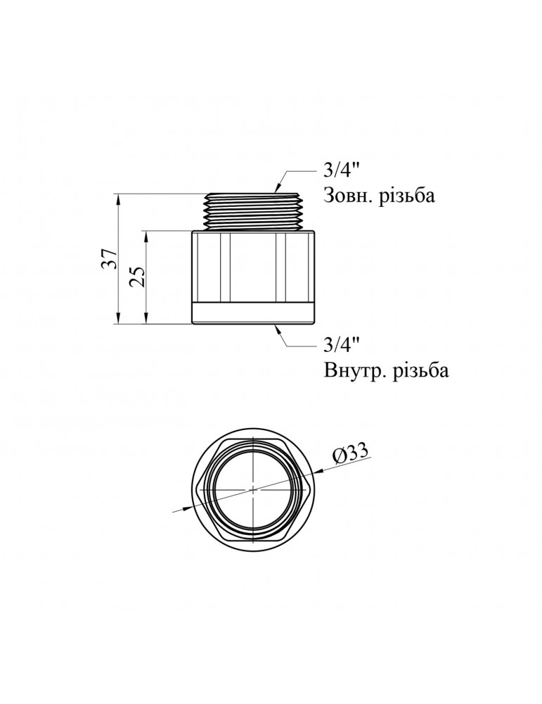 Подовжувач посилений LexLine 3/4" ВЗ L25 нікель НК0609-25-Вн | купити | SilverGoose.com.ua.com.ua