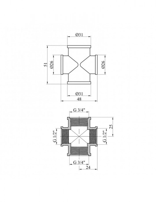 Хрестовина перехідна посилена LexLine 3/4"х1/2"х3/4"х1/2" ВВВВ нікель НК4606-Вн | купити | SilverGoose.com.ua.com.ua