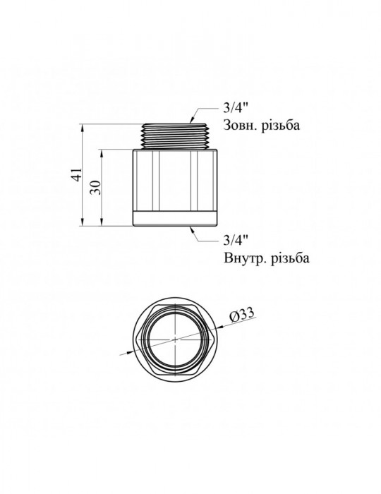 Подовжувач посилений LexLine 3/4" ВЗ L30 нікель НК0609-30-Вн | купити | SilverGoose.com.ua.com.ua