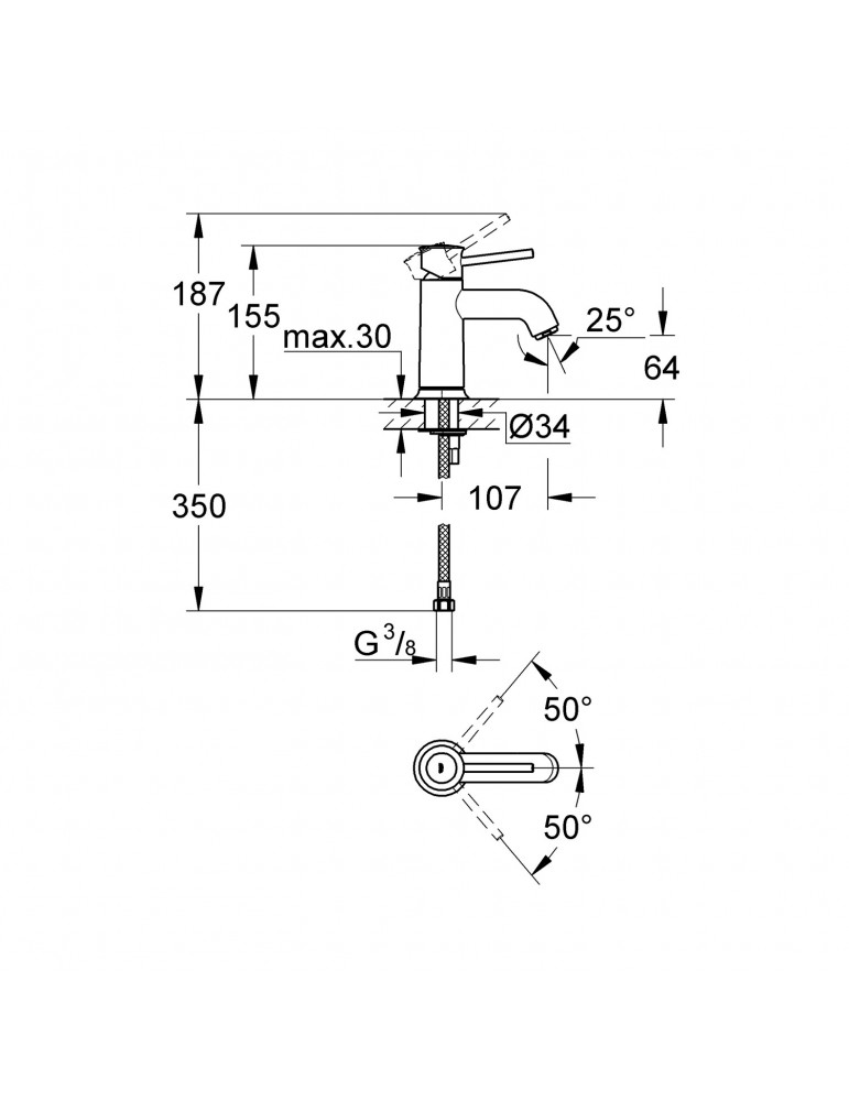 Змішувач для раковини Grohe BauClassic S-Size 23162000  | купити | SilverGoose.com.ua.com.ua
