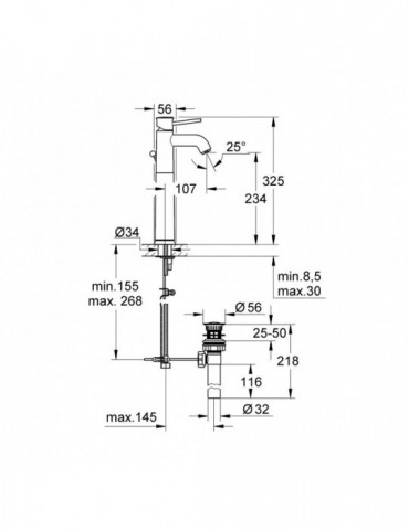 Змішувач для раковини Grohe BauClassic XL-Size 32868000 з донним клапаном | купити | SilverGoose.com.ua.com.ua