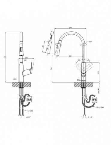 Змішувач для кухні з висувним виливом Kroner KRP Graz - GRP030-T | купити | SilverGoose.com.ua.com.ua