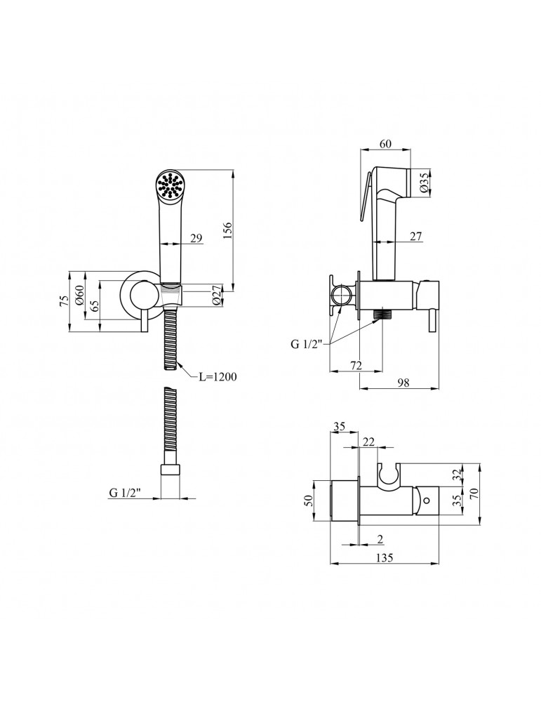 Набір для гігієнічного душу прихованого монтажу зі змішувачем Kroner KRP Bidet - C082 | купити | SilverGoose.com.ua.com.ua