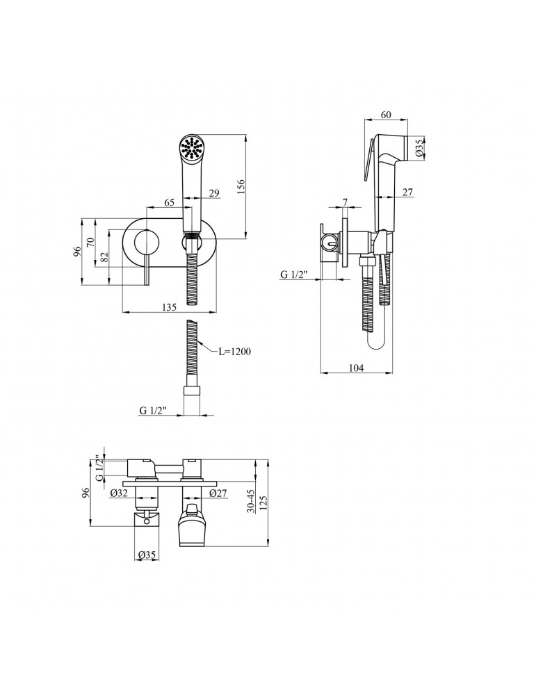 Набір для гігієнічного душу прихованого монтажу зі змішувачем Kroner KRP Bidet - C086 | купити | SilverGoose.com.ua.com.ua