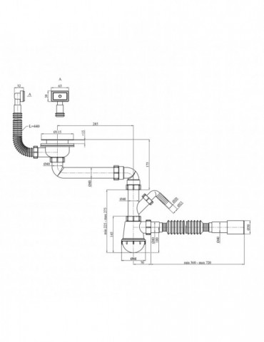 Сифон для кухонної мийки Kroner KRP - KS02S-1 3 1/2"х40/50 мм з відводом для пральної машини, з квадратним переливом | купити | 