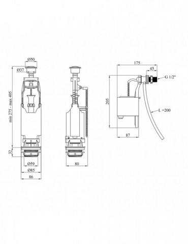 Комплект для бачка унітаза Kroner KRP - KIT6854 з одинарною кнопкою, бокове підведення 1/2" | купити | SilverGoose.com.ua.com.ua