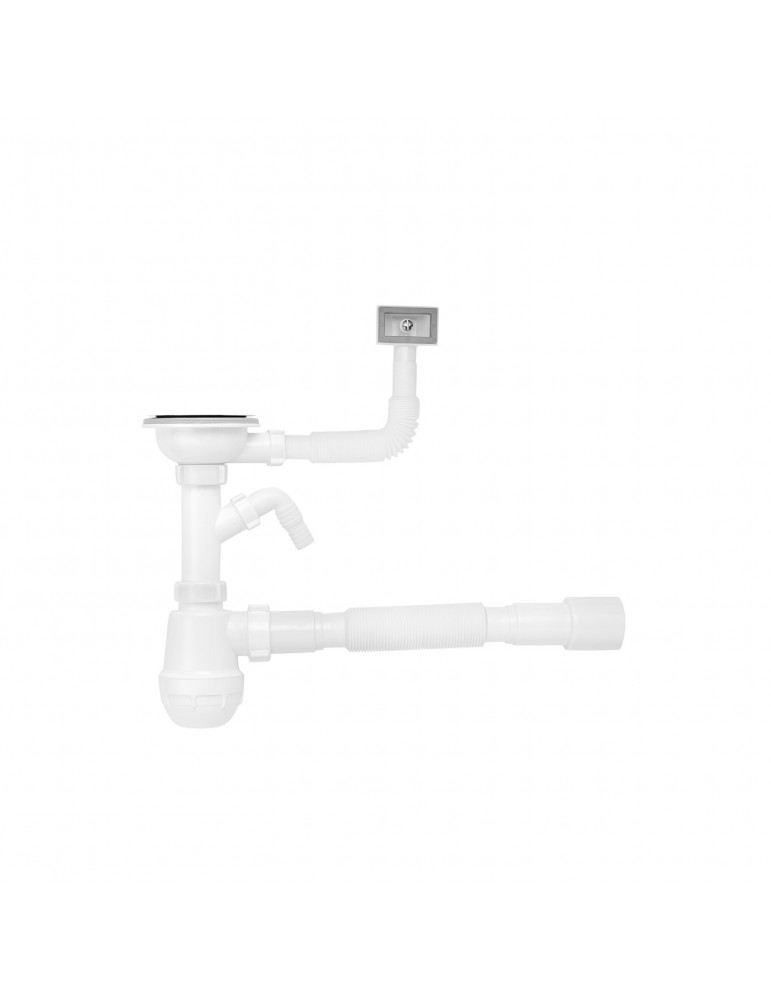 Сифон для кухонної мийки Kroner KRP - KS02-1 3 1/2"х40/50 мм з відводом для пральної машини, з квадратним переливом | купити | S