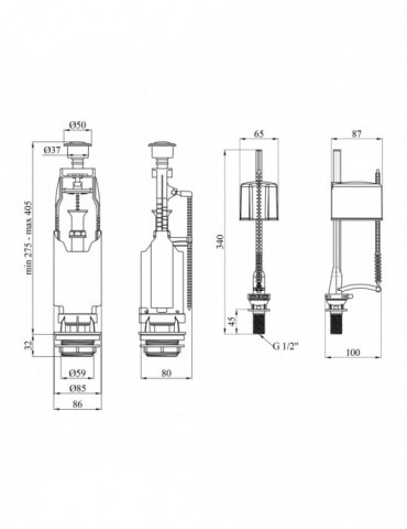 Комплект для бачка унітаза Kroner KRP - KIT6857 з одинарною кнопкою, нижнє підведення 1/2" | купити | SilverGoose.com.ua.com.ua