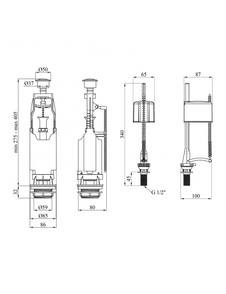 Комплект для бачка унітаза Kroner KRP - KIT6857 з одинарною кнопкою, нижнє підведення 1/2" | купити | SilverGoose.com.ua.com.ua