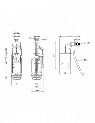 Комплект для бачка унітаза Kroner KRP - KIT7754 з подвійною кнопкою, бокове підведення 1/2" | купити | SilverGoose.com.ua.com.ua