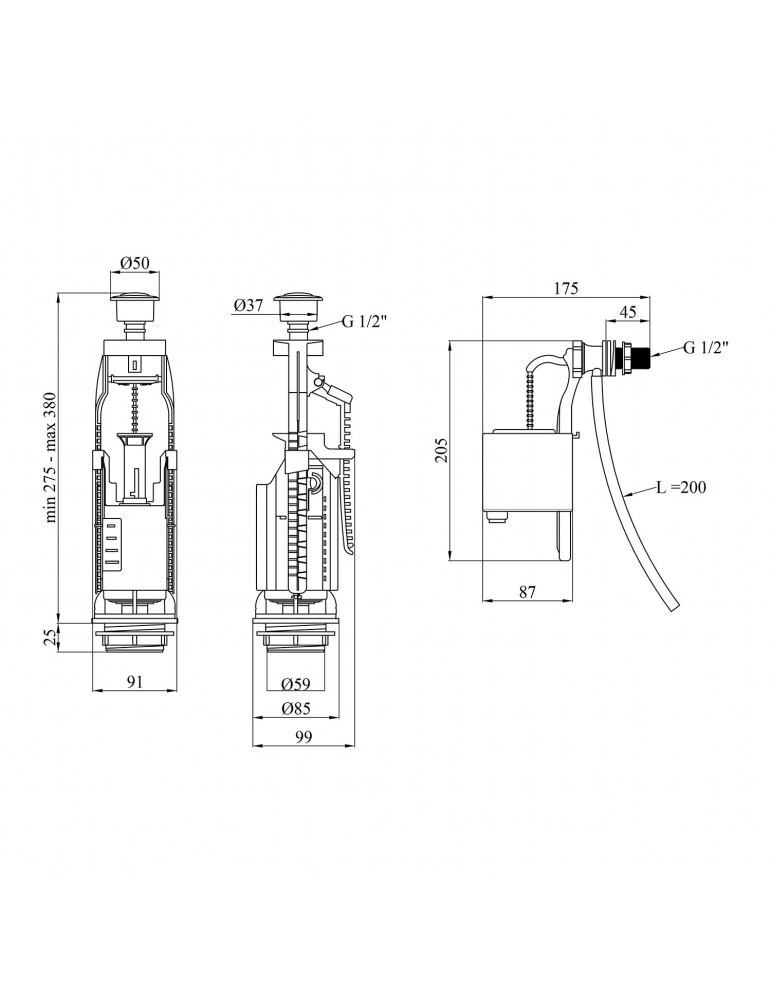 Комплект для бачка унітаза Kroner KRP - KIT7754 з подвійною кнопкою, бокове підведення 1/2" | купити | SilverGoose.com.ua.com.ua