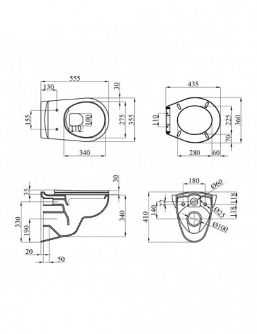 Унітаз підвісний Kroner KRP - A534UF Rimless 410х355х555 мм, сидіння Slim Duroplast / Soft-close / Quick relase | купити | Silve