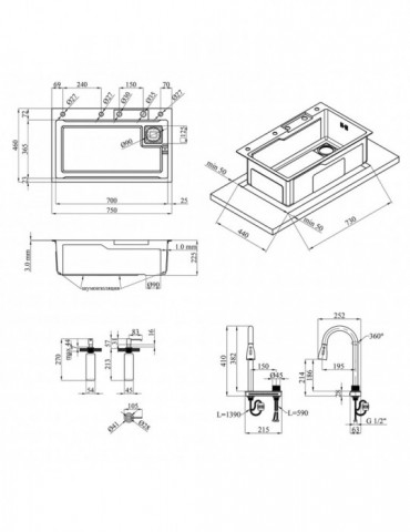 Кухонна мийка Kroner KRP Schwarze - SET7546HM PVD (3.0/0.7 мм) | купити | SilverGoose.com.ua.com.ua