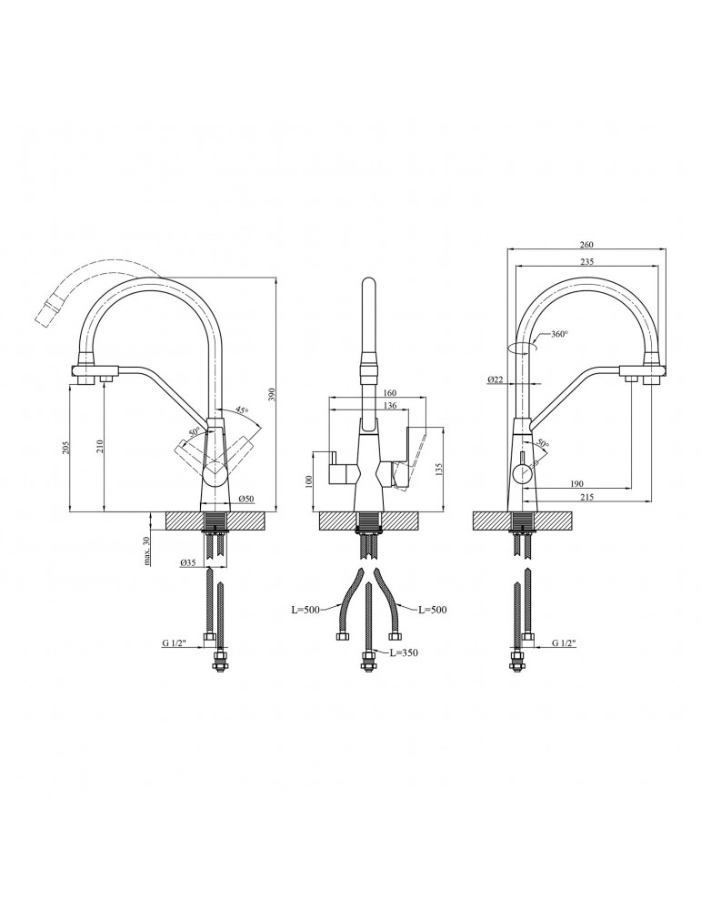Змішувач для кухні з підключенням до фільтра Kroner KRP Edelstahl Klassisch - PVD03817BLK | купити | SilverGoose.com.ua.com.ua