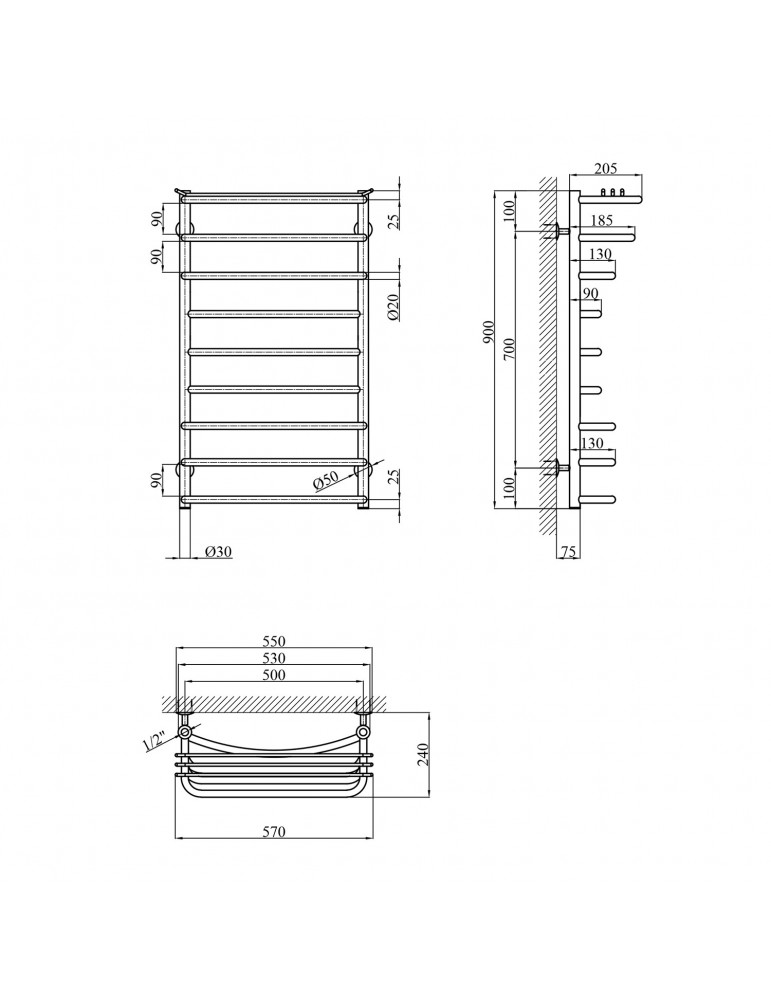 Сушарка для рушників водяна Kroner Канна ДК04 900х530/8 | купити | SilverGoose.com.ua.com.ua