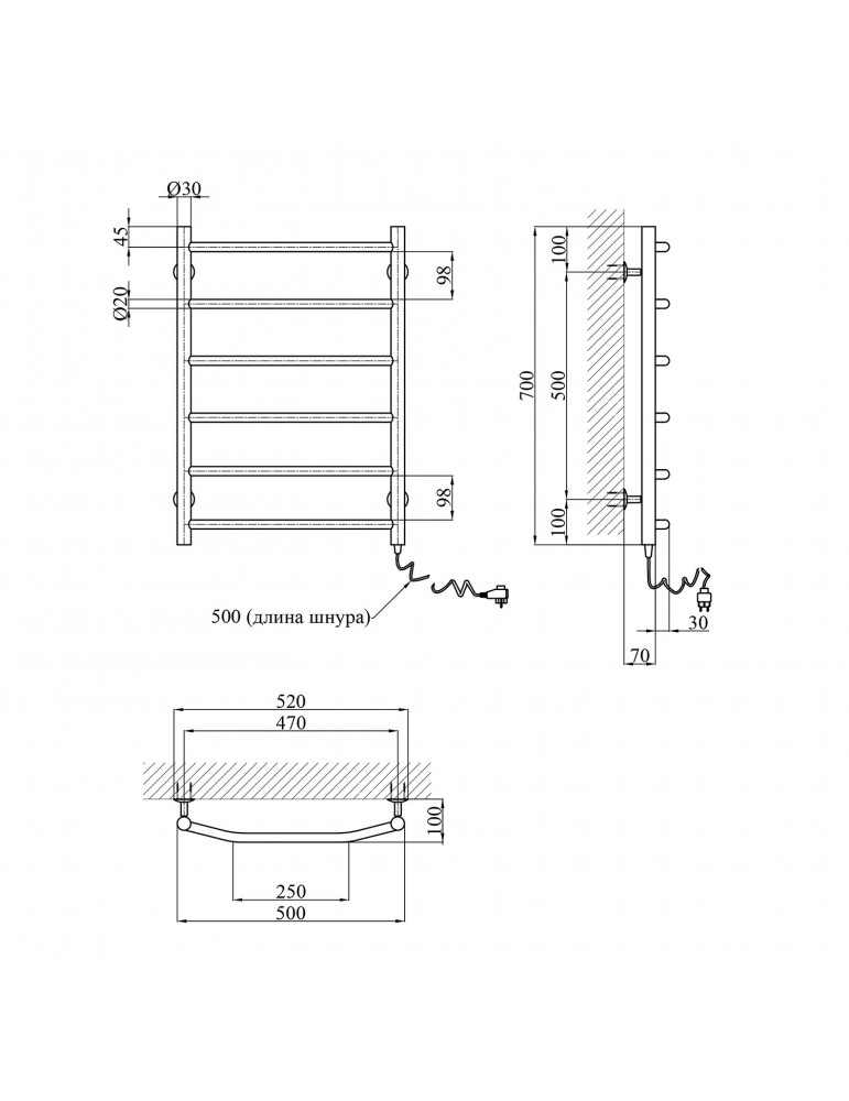 Сушарка для рушників електрична Kroner Трапеція ДТ09ER 700х500/5 ER | купити | SilverGoose.com.ua.com.ua