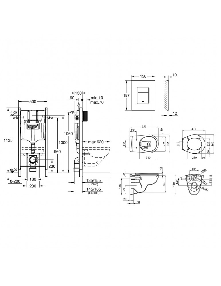 Комплект 4 в 1: Інсталяція Grohe Rapid SL 38840000 з панеллю змиву Even 38966000 + унітаз A534UF Rimless з сидінням Slim Soft Cl