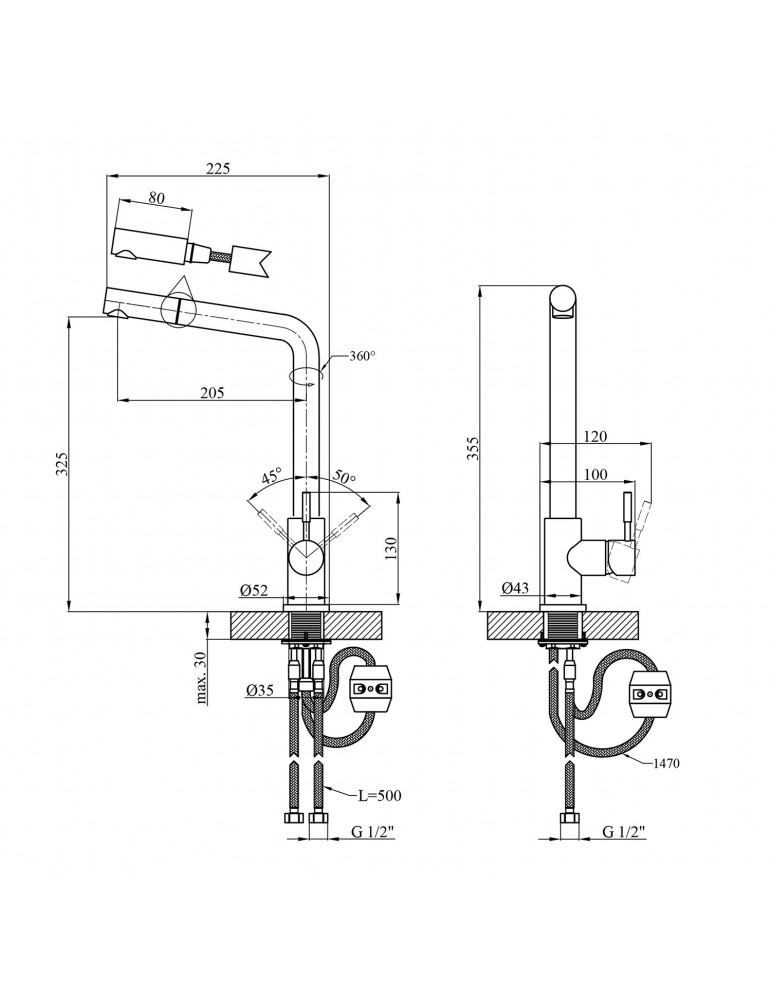 Змішувач для кухні з висувним виливом Kroner KRPё Edelstahl Klassisch - PVD03917 | купити | SilverGoose.com.ua.com.ua