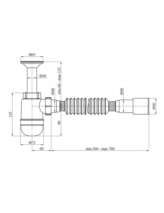 Сифон для раковини Agua TB06 1 1/4''х40/50 мм  з литим випуском | купити | SilverGoose.com.ua.com.ua