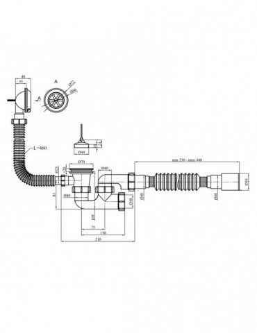 Сифон для ванни Agua BS03 1 1/2"х40/50 мм з переливом та ревізією  | купити | SilverGoose.com.ua.com.ua