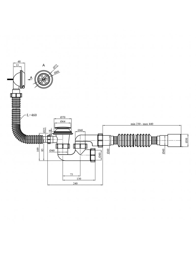 Сифон для ванни Agua BS05K 1 1/2"х40/50 мм з системою Сlick-Сlack, з переливом та ревізією | купити | SilverGoose.com.ua.com.ua