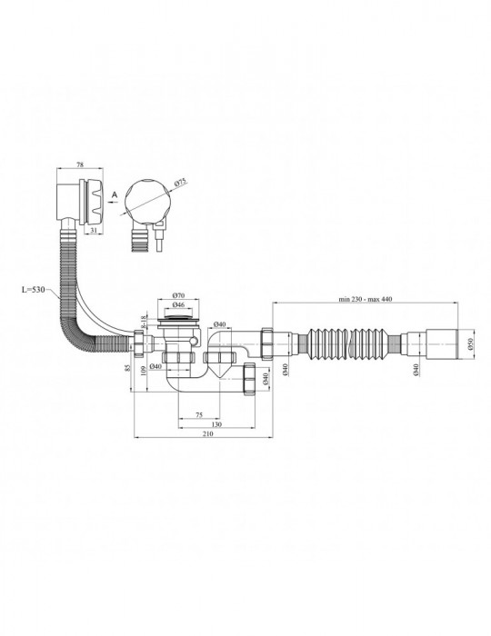 Сифон для ванни Agua BS05P 1 1/2"х40/50 мм напівавтоматичний, з переливом та ревізією | купити | SilverGoose.com.ua.com.ua
