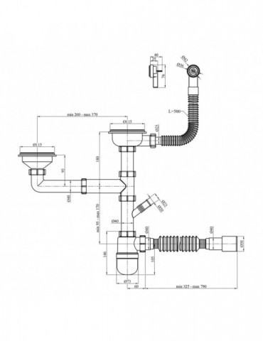 Сифон подвійний для кухонної мийки Agua KS04R-1 3 1/2"х40/50 мм з відводом для пральної машини, з круглим переливом | купити | S