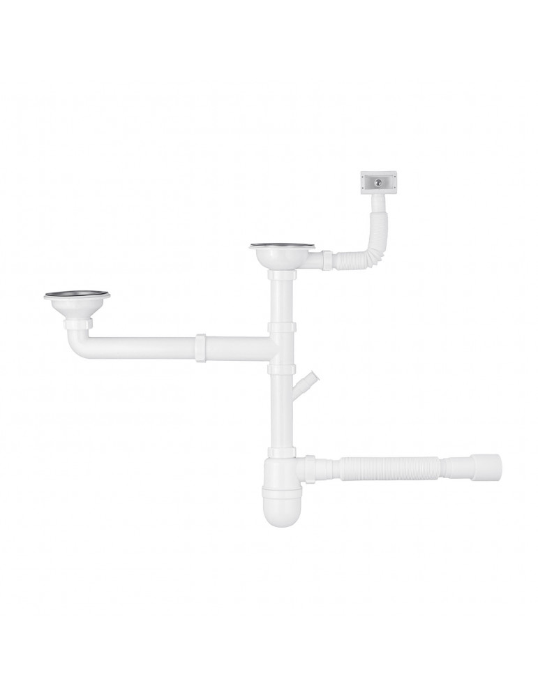 Сифон подвійний для кухонної мийки Agua KS04-1 3 1/2"х40/50 мм з відводом для пральної машини, з круглим переливом | купити | Si