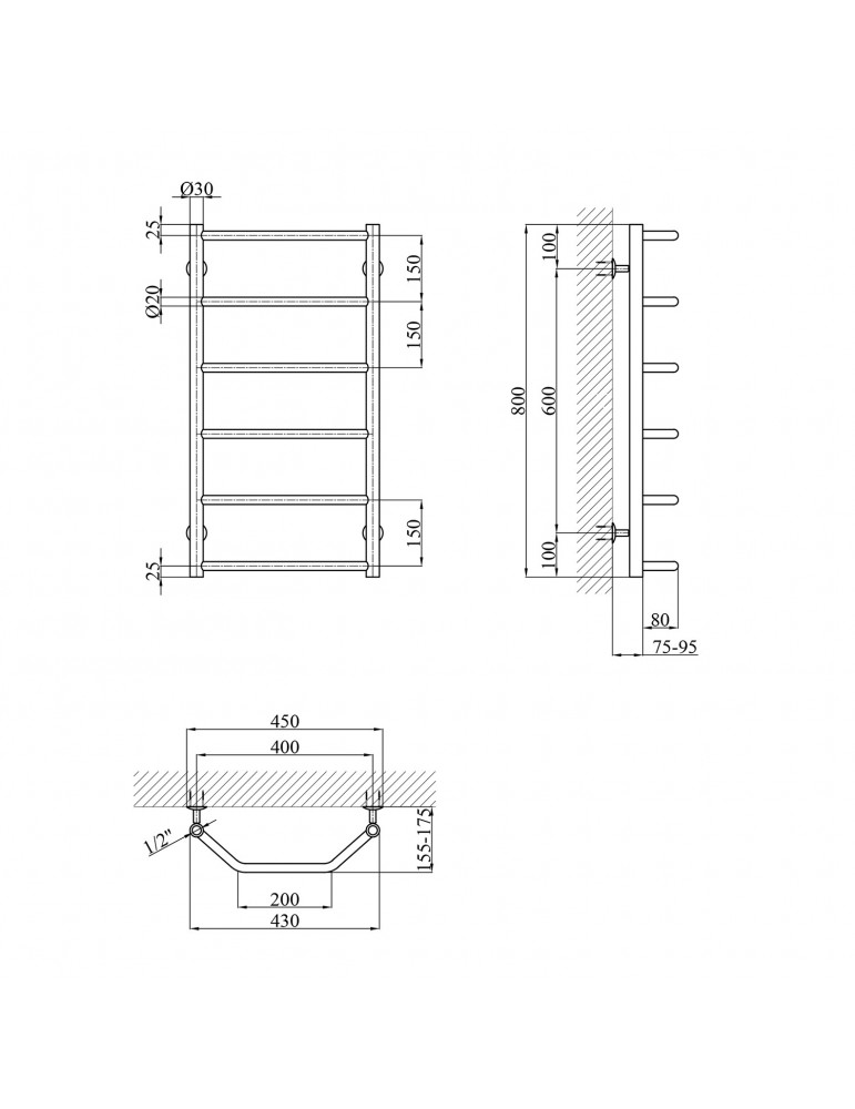 Сушарка для рушників водяна Kroner Трапеція ДТ04 800х430/6 | купити | SilverGoose.com.ua.com.ua