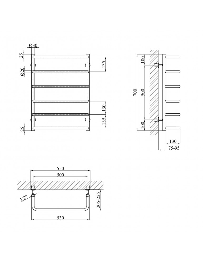 Сушарка для рушників водяна Kroner Скоба ДС09 700х530/6 | купити | SilverGoose.com.ua.com.ua