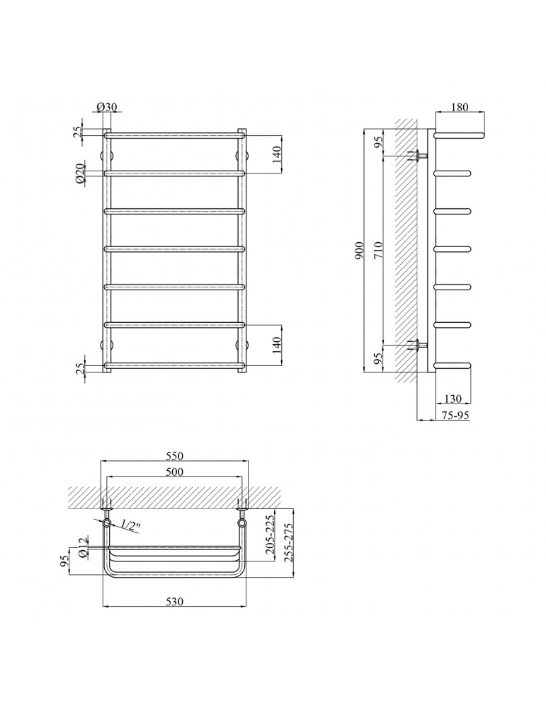 Сушарка для рушників водяна Kroner Скоба ДСп06 900х530/7 з полицею | купити | SilverGoose.com.ua.com.ua