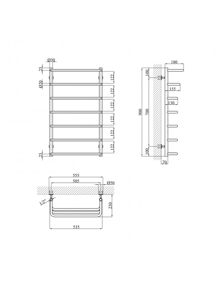 Сушарка для рушників водяна Kroner Каскад скоба ДКС07 900х530/8 | купити | SilverGoose.com.ua.com.ua
