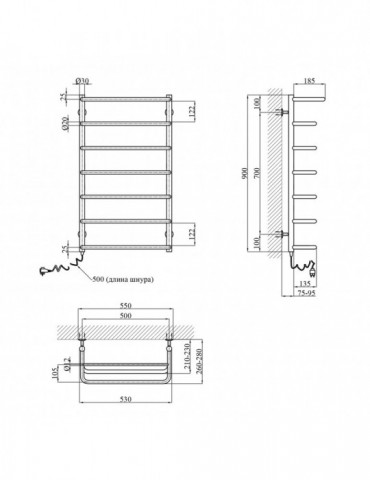 Сушарка для рушників електрична Kroner Скоба ДСп06EL 900x500/7 EL з полицею | купити | SilverGoose.com.ua.com.ua