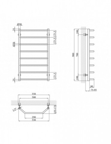 Сушарка для рушників водяна Kroner Трапеція ДТ12 900х530/8 | купити | SilverGoose.com.ua.com.ua