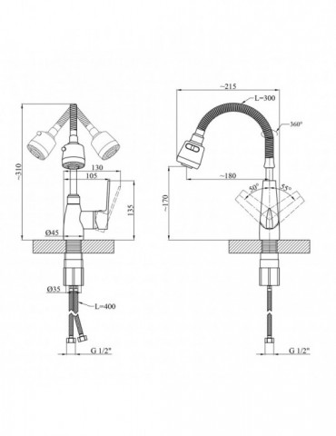 Змішувач для кухні з гнучким виливом Kroner KRM Odra - C039-1 | купити | SilverGoose.com.ua.com.ua