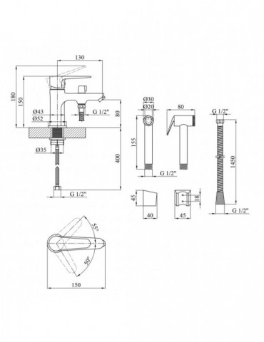 Змішувач для раковини Kroner KRM Elbe - C015 з гігієнічним душем | купити | SilverGoose.com.ua.com.ua